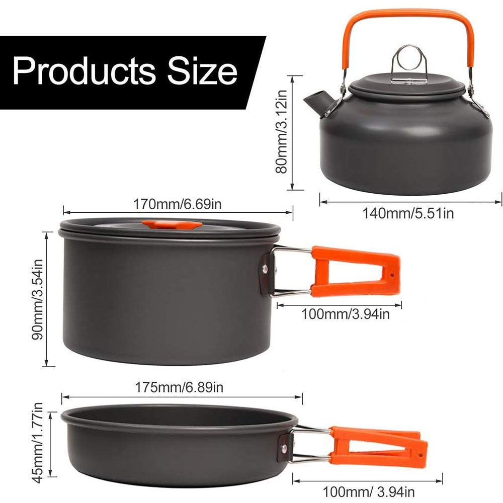 Aluminum Cookware Kit Outdoor Cooking Set Water Kettle Pan Pot - OutdoorExplorersKit