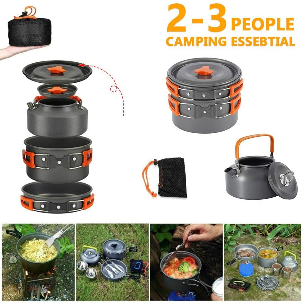 Aluminum Cookware Kit Outdoor Cooking Set Water Kettle Pan Pot - OutdoorExplorersKit
