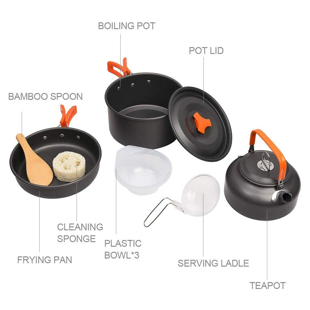 Aluminum Cookware Kit Outdoor Cooking Set Water Kettle Pan Pot - OutdoorExplorersKit
