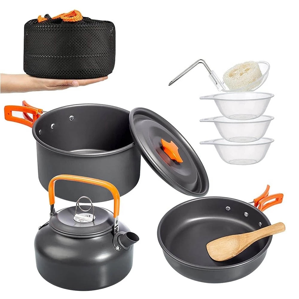 Aluminum Cookware Kit Outdoor Cooking Set Water Kettle Pan Pot - OutdoorExplorersKit