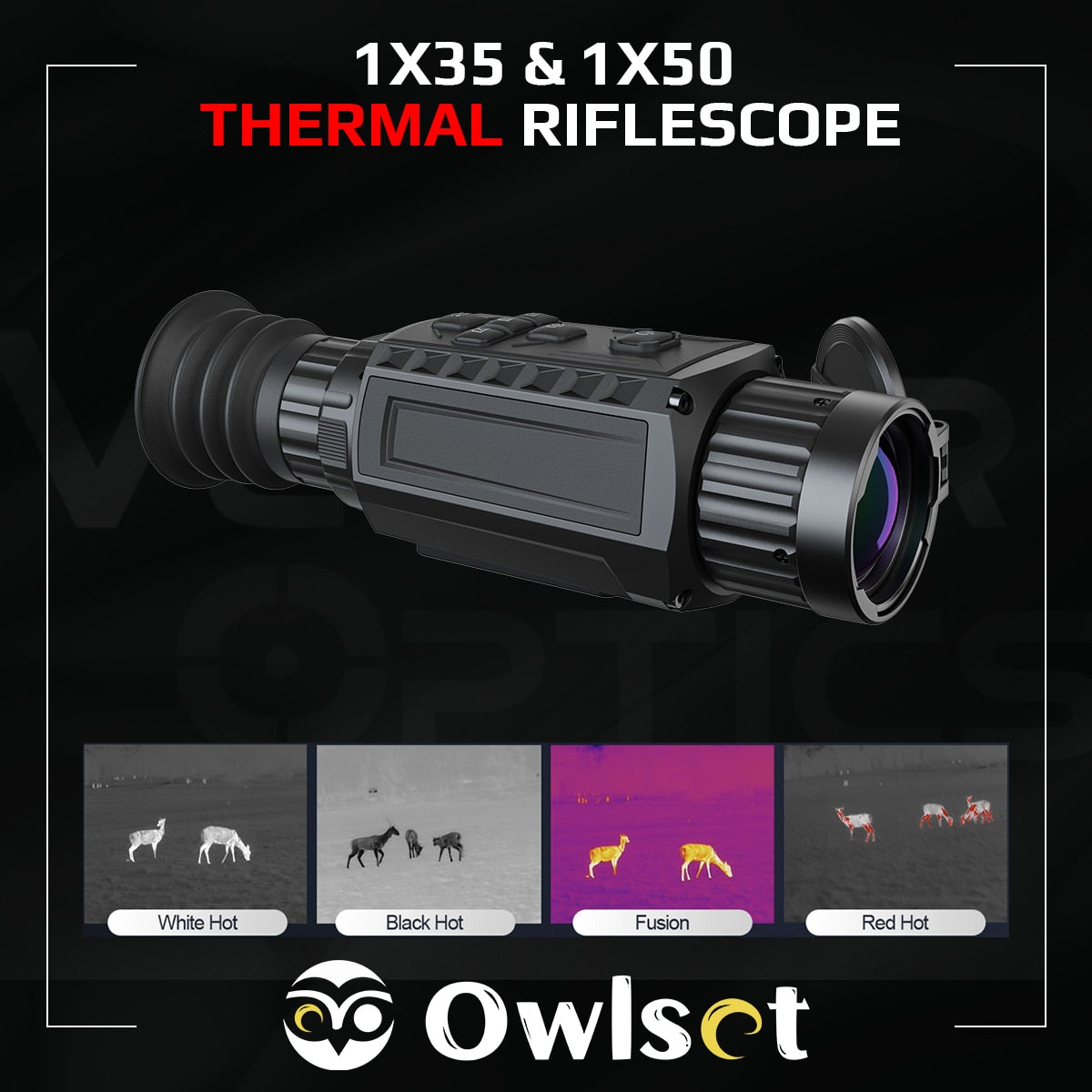 Owlset 1x35&1x50mm Thermal Image Scope 3-IN-1:Riflescope/Monocular+Clip on With OLED Display Built-in 64G Storage IP67 - OutdoorExplorersKit