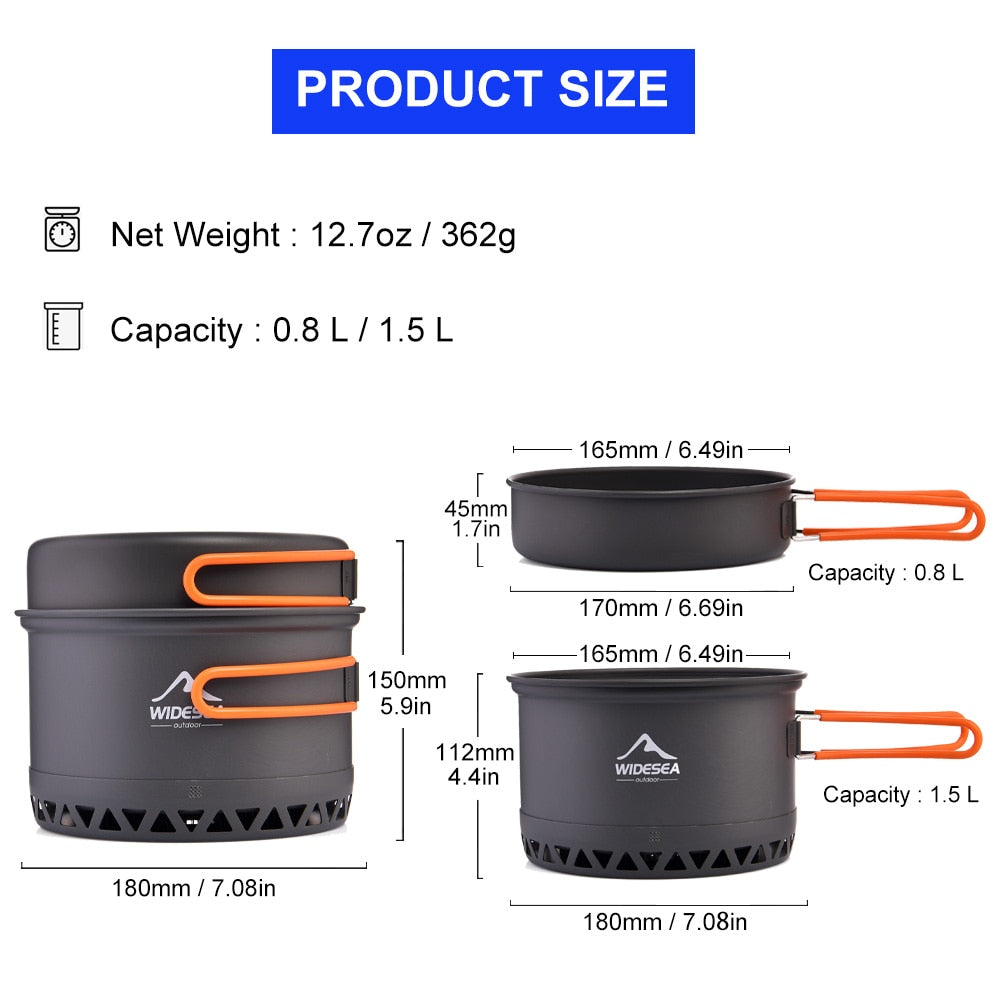 Widesea Camping 1.3L 2.3L Cookware Set Heat Cooker Travel Tableware Pot Kettle Tourist Kitchen Utensil Equipment - OutdoorExplorersKit