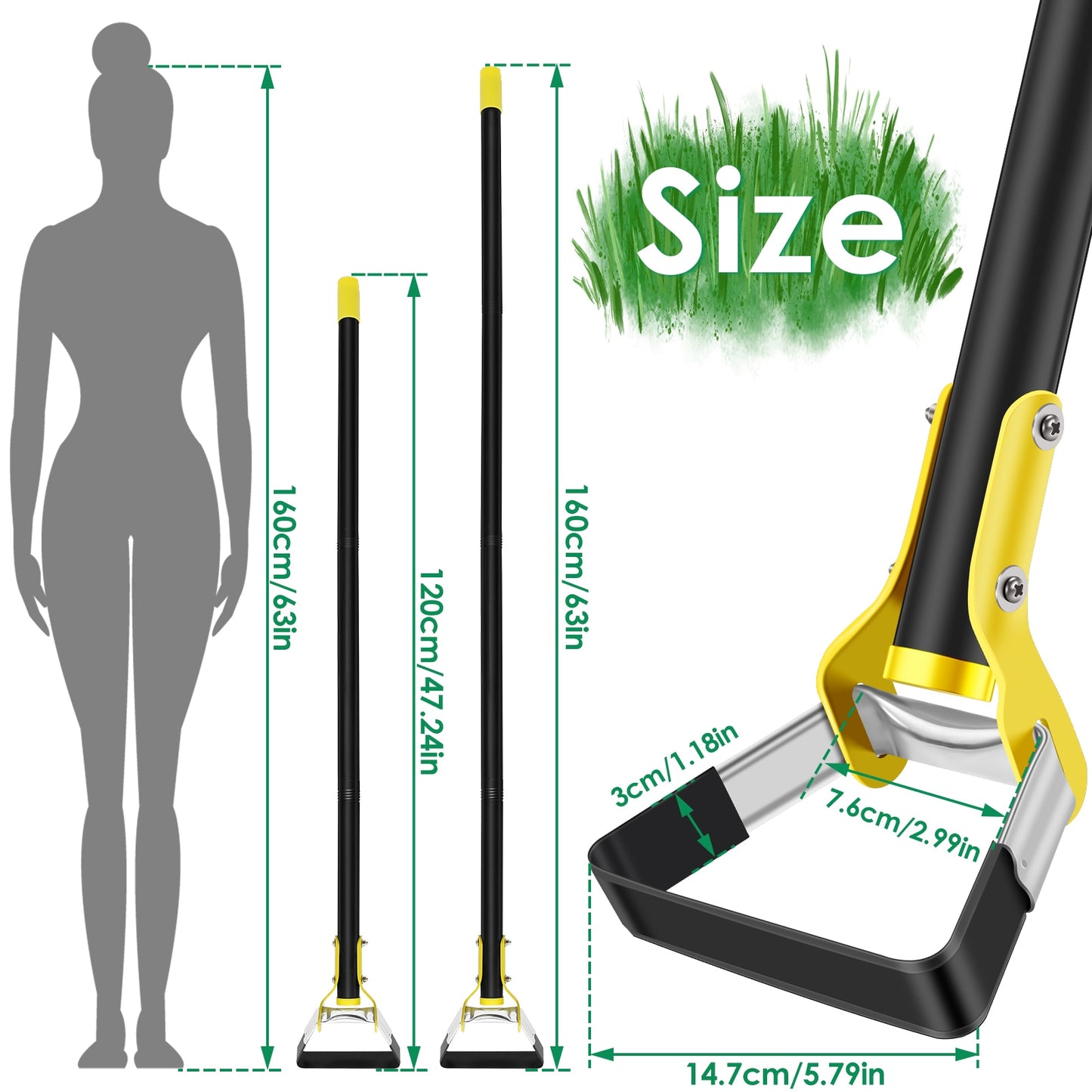 Garden Hoe 1.2/1.6M Stainless Steel Sharp Stirrup Loop Hoe with Triangle Head and Long Handle Ergonomic Weeding Tool