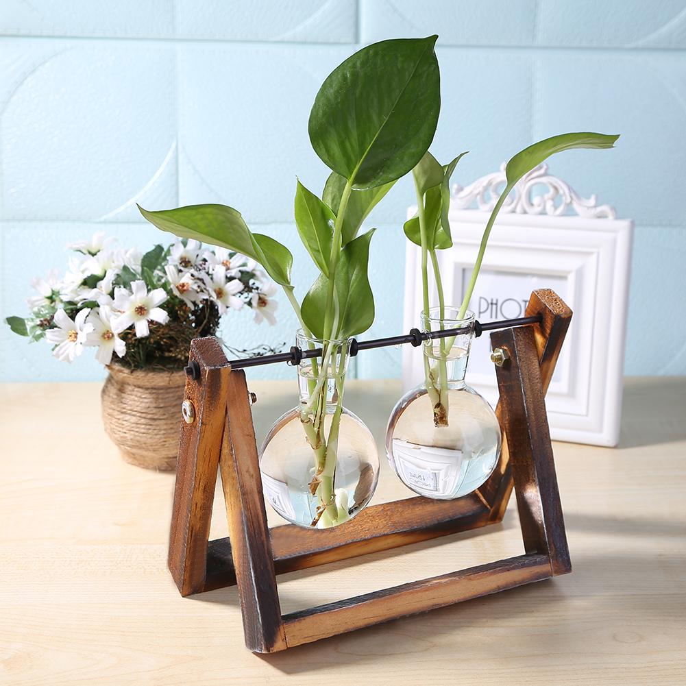 Transparent Glass Vase Wood Frame Flower Vase