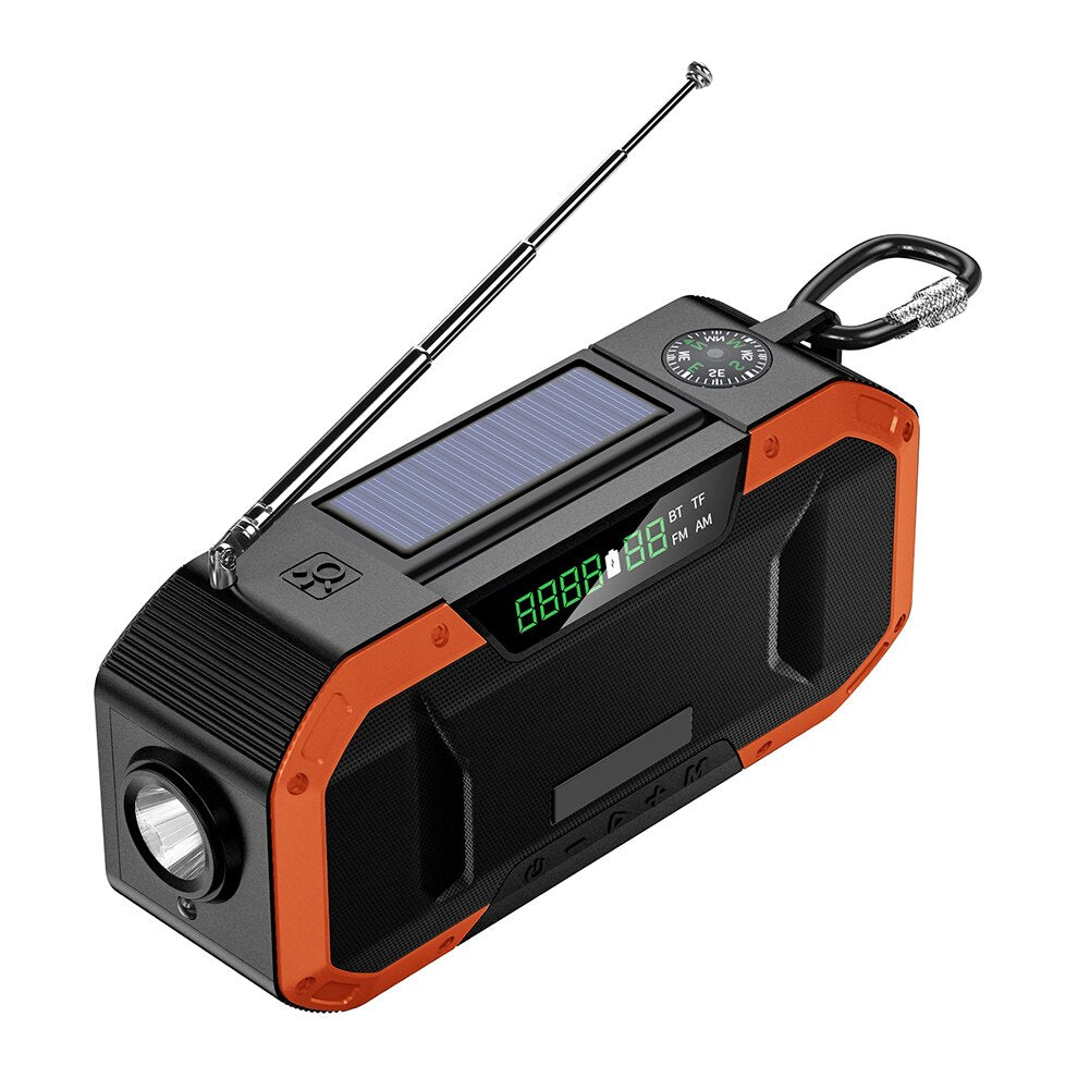 Hand Crank with Solar Bluetooth Speaker AM/FM Emergency Radio LED Power Display Flashlight IPX5 Waterproof 5000mAH Power Bank