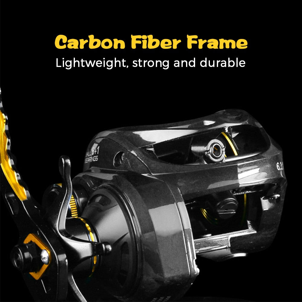 Carbon Fiber Baitcasting Reel 6+1BB Spinning Reel Saltwater High Speed 6.3: 1 Gear Ratio Magnetic Brake System - OutdoorExplorersKit