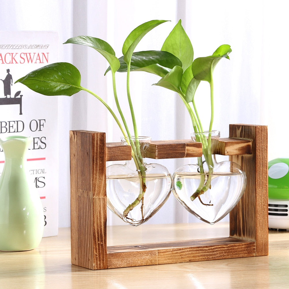 Transparent Glass Vase Wood Frame Flower Vase