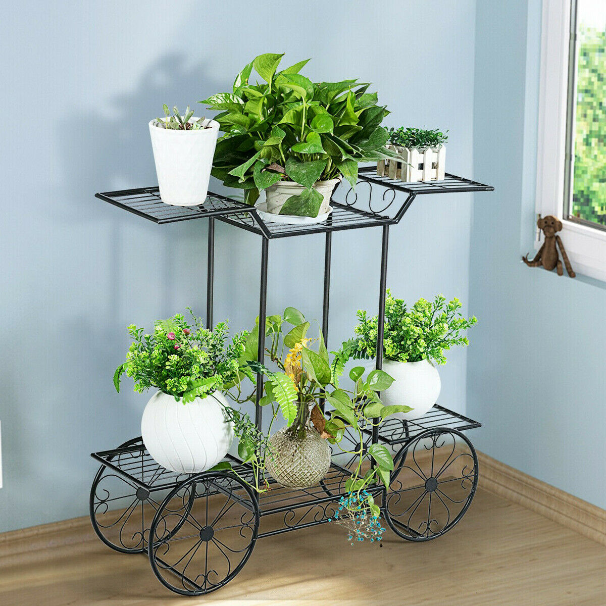 Large Metal Indoor/Outdoor Garden Cart design Plant Display Shelf/Rack Wrought Iron