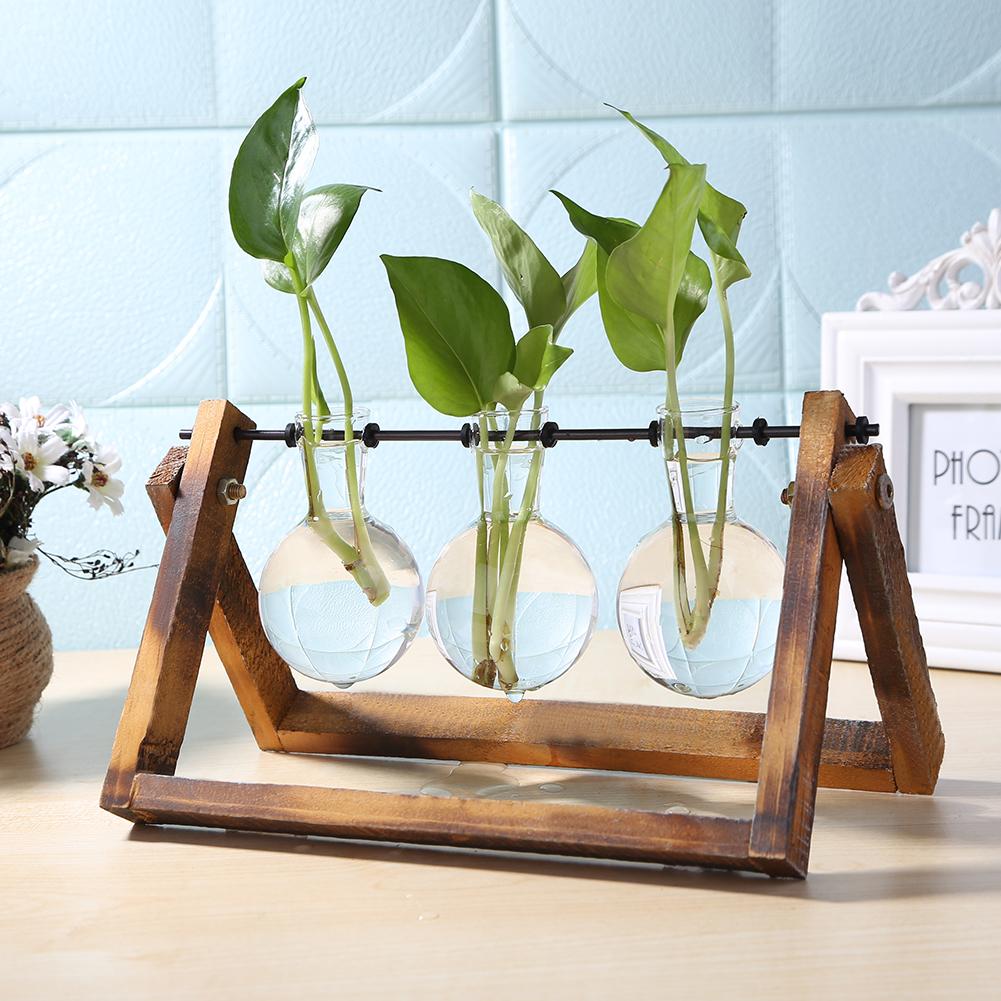 Transparent Glass Vase Wood Frame Flower Vase