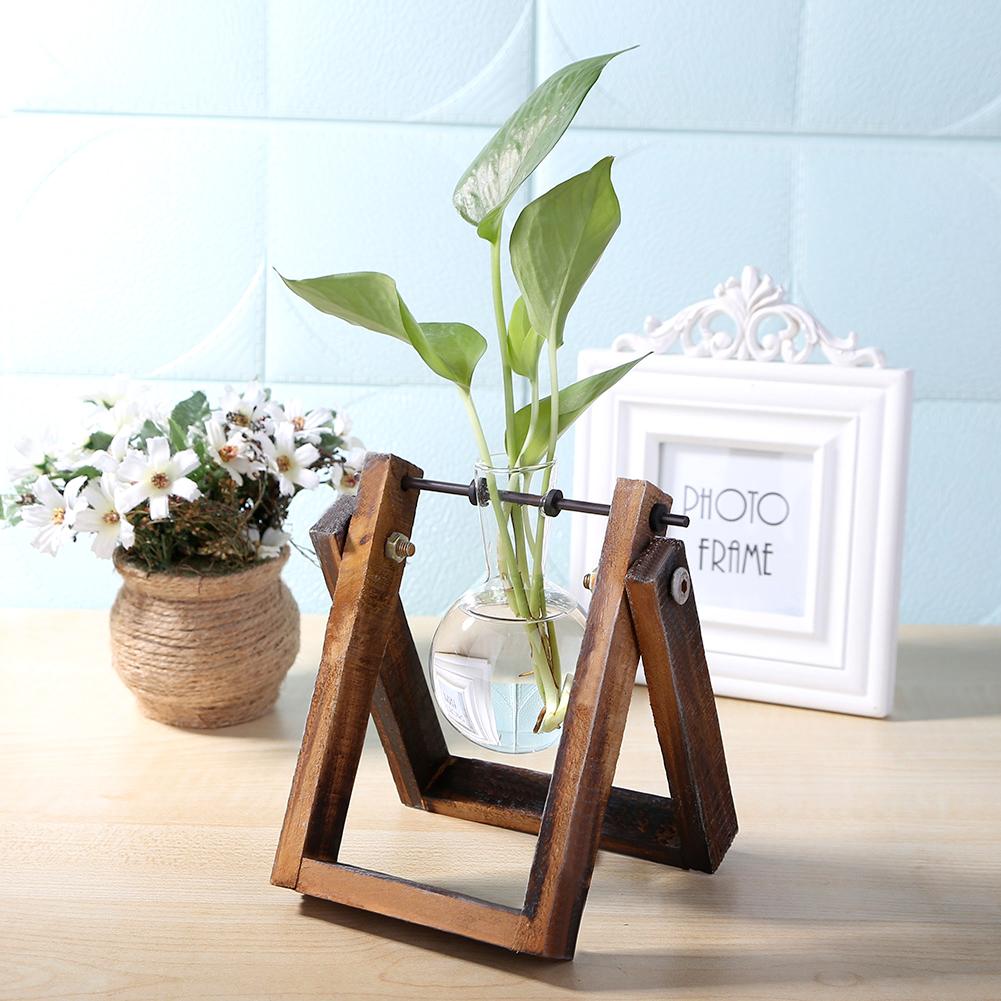 Transparent Glass Vase Wood Frame Flower Vase