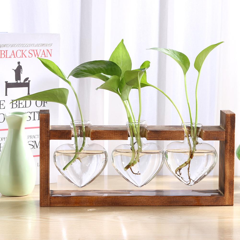 Transparent Glass Vase Wood Frame Flower Vase