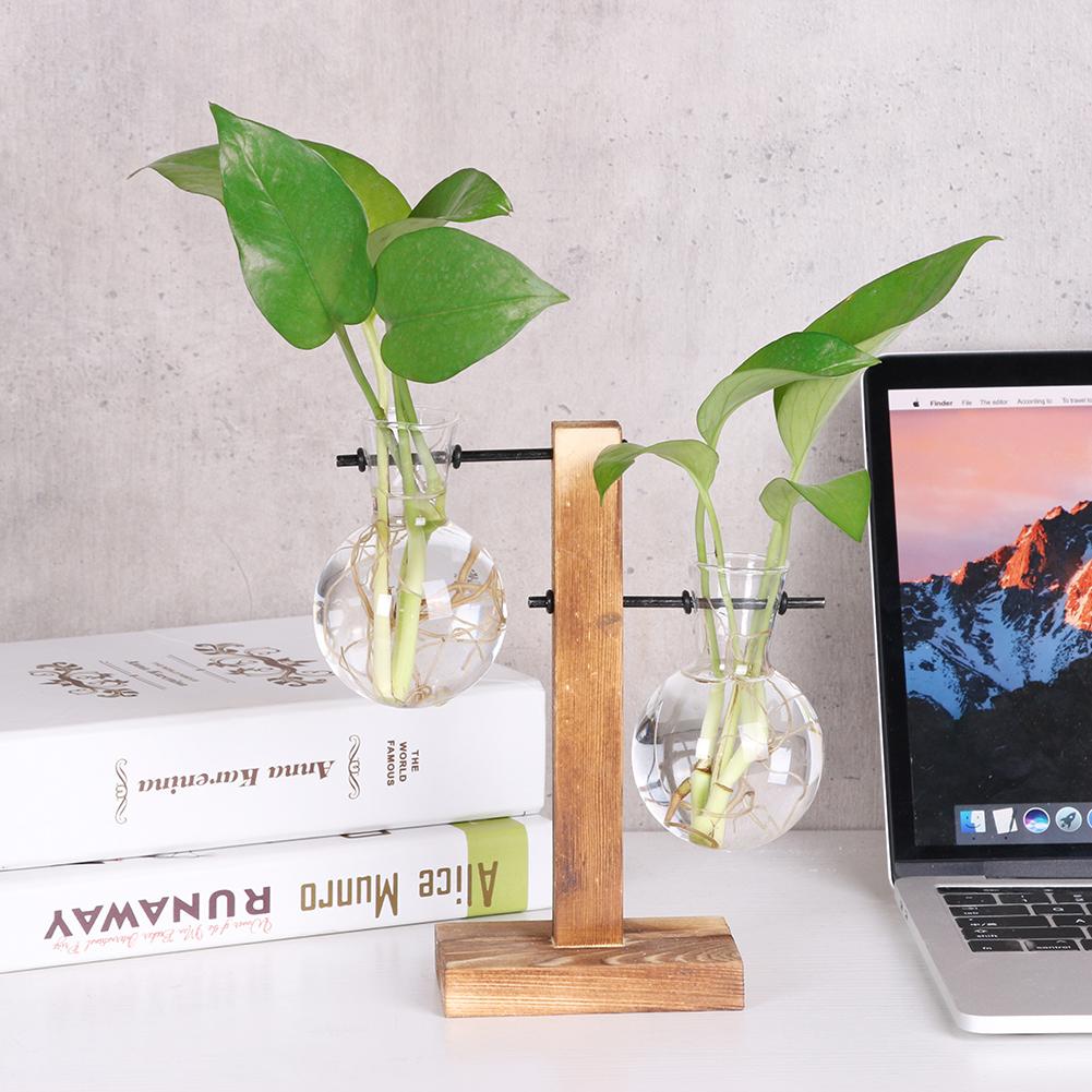 Transparent Glass Vase Wood Frame Flower Vase