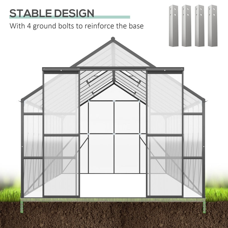 Aluminum Greenhouse Polycarbonate Walk-in Garden Greenhouse Kit with Adjustable Roof Vent