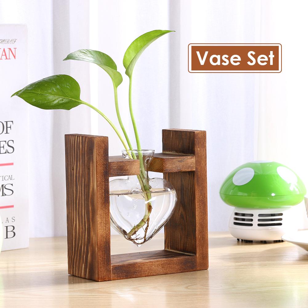 Transparent Glass Vase Wood Frame Flower Vase