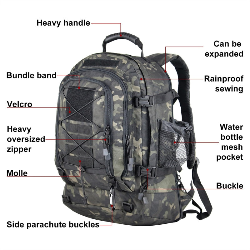 60L Military Tactical Army Rucksack Backpack - OutdoorExplorersKit