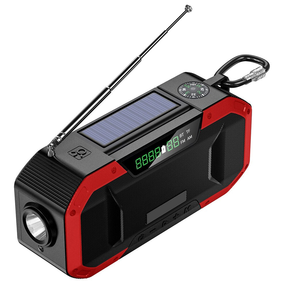 Hand Crank with Solar Bluetooth Speaker AM/FM Emergency Radio LED Power Display Flashlight IPX5 Waterproof 5000mAH Power Bank