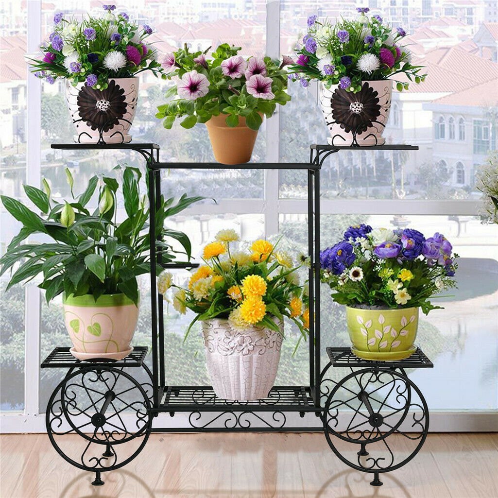 Large Metal Indoor/Outdoor Garden Cart design Plant Display Shelf/Rack Wrought Iron