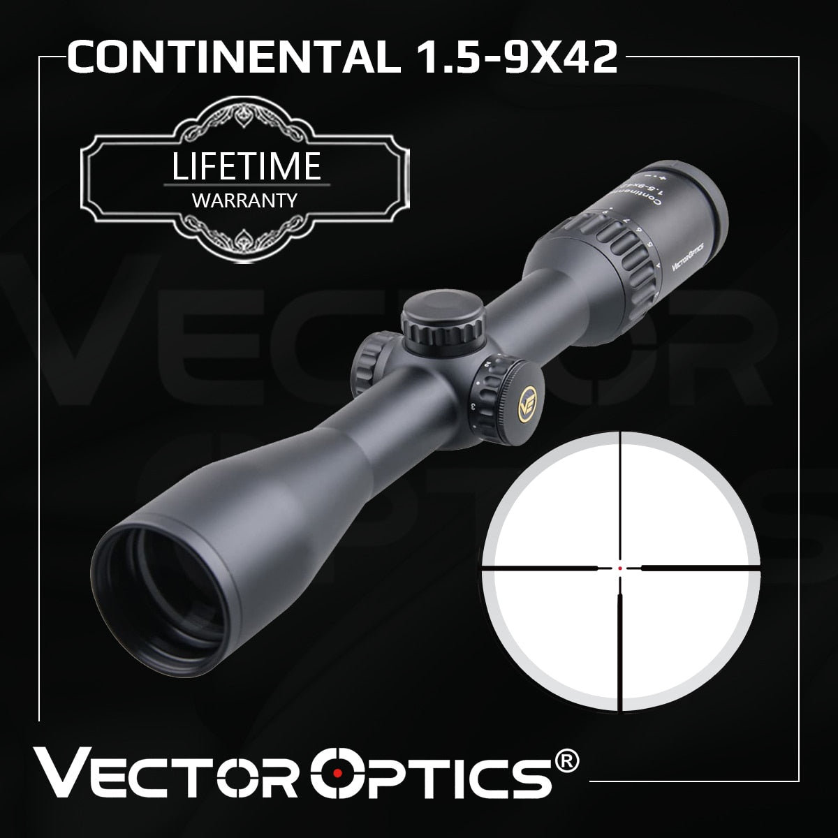 Vector Optics Continental 1.5-9x42 Hunting Rifle Scope Optical Riflescope 1/4 MOA German #4 Center Dot 90% Light - OutdoorExplorersKit